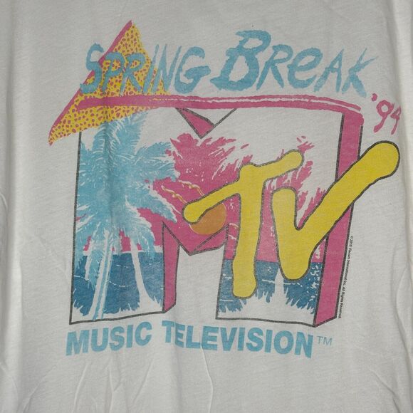 Junkfood Tees White Spring Break '94 MTV Pastel Graphic Short Sleeve Tee Large - Picture 5 of 12